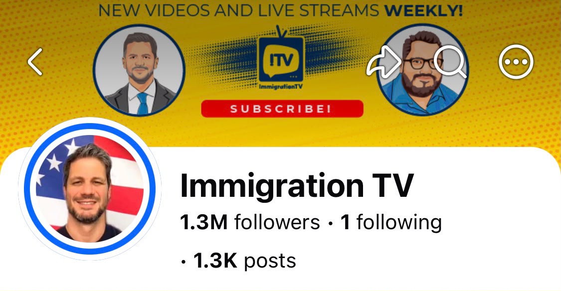 Facebook page Immigration TV with 1.3M followers