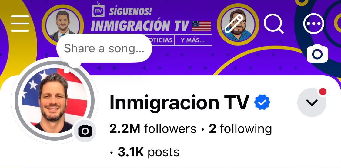 Facebook page Inmigración TV with 2.2M followers