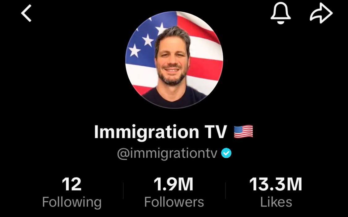 TikTok profile Immigration TV with 1.9M followers and 13.3M likes