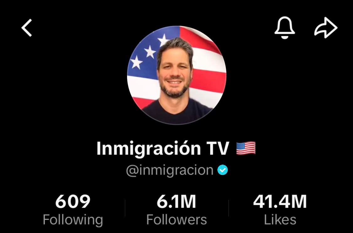 TikTok profile Inmigración TV with 6.1M followers and 41.4M likes